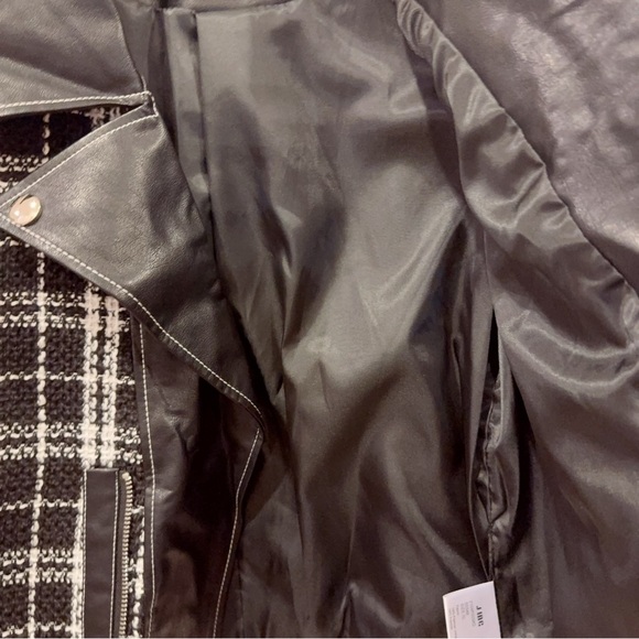 J.ING Faux Leather Collared Tweed Checker Jacket Outwear Black White Size XL NWT - Picture 6 of 10